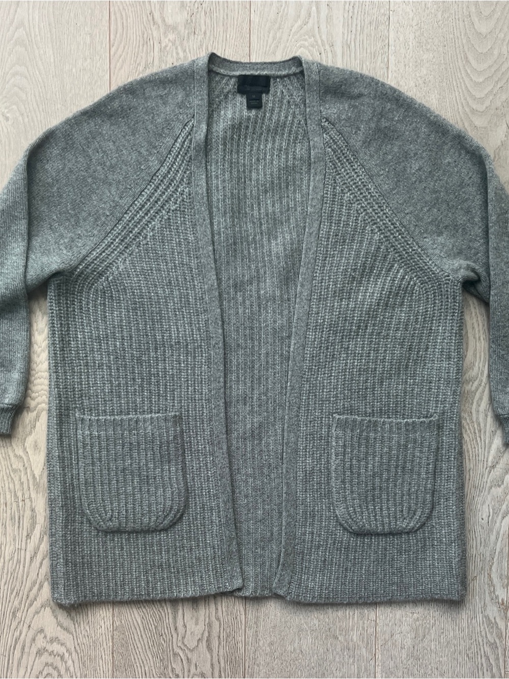 J. Crew Women’s Size M Grey Italian Cashmere Ribbed Open Cardigan Sweater